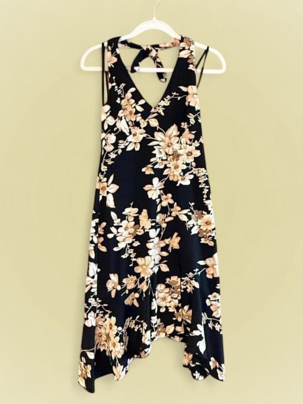 Black/cream floral halter midi dress